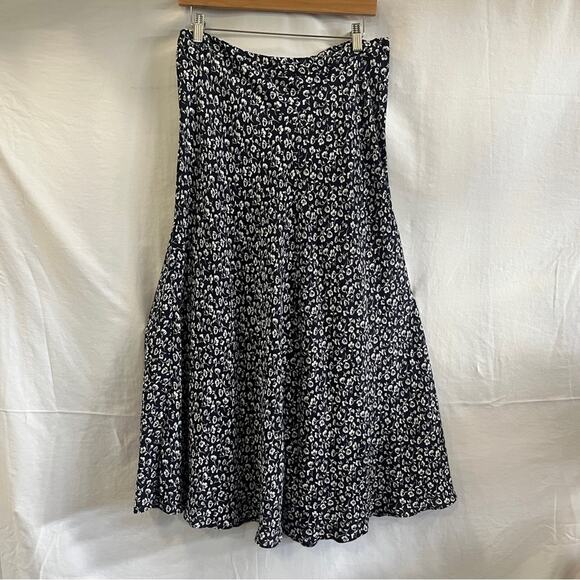 F&F Midi Navy Ivory Skirt Womens Size 12 Coquette Prairie Boho Soft Cottagecore - Picture 1 of 9
